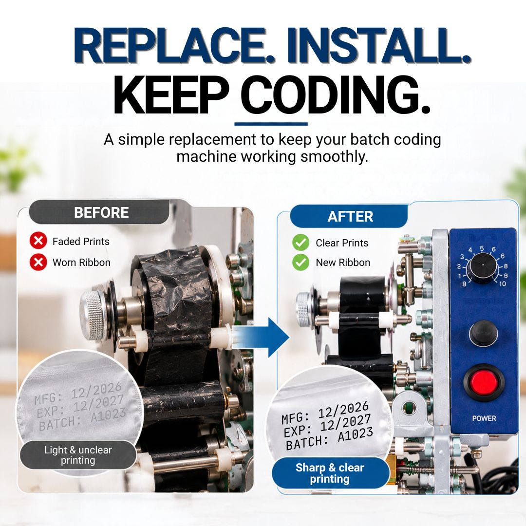 replace ribbon roll in batch coding machine