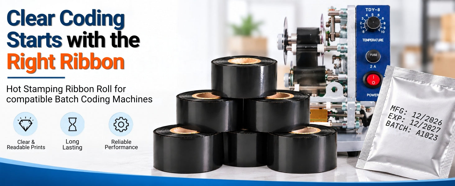 Black Ribbon Roll for Ribbon Batch Coding Machine (PACK OF 5 )