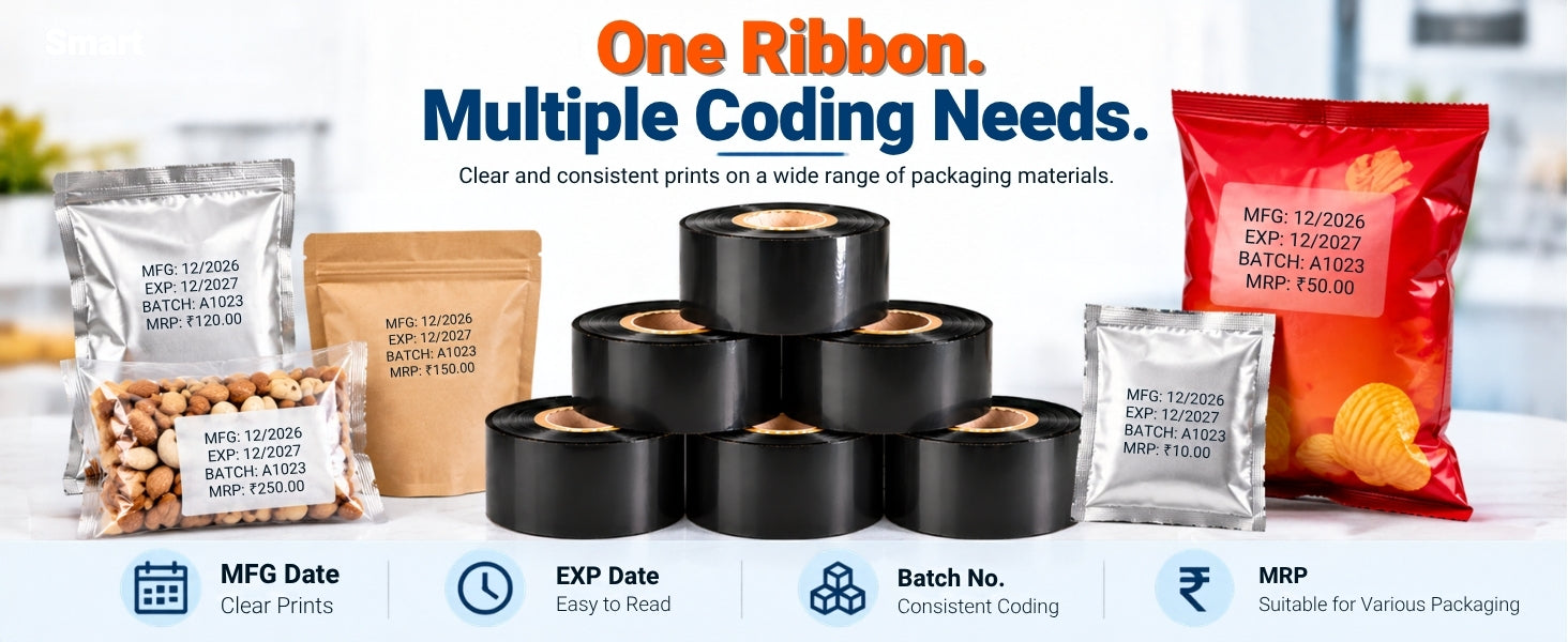 Black Ribbon Roll for Ribbon Batch Coding Machine (PACK OF 5 )