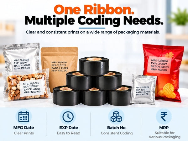 Black Ribbon Roll for Ribbon Batch Coding Machine (PACK OF 5 )